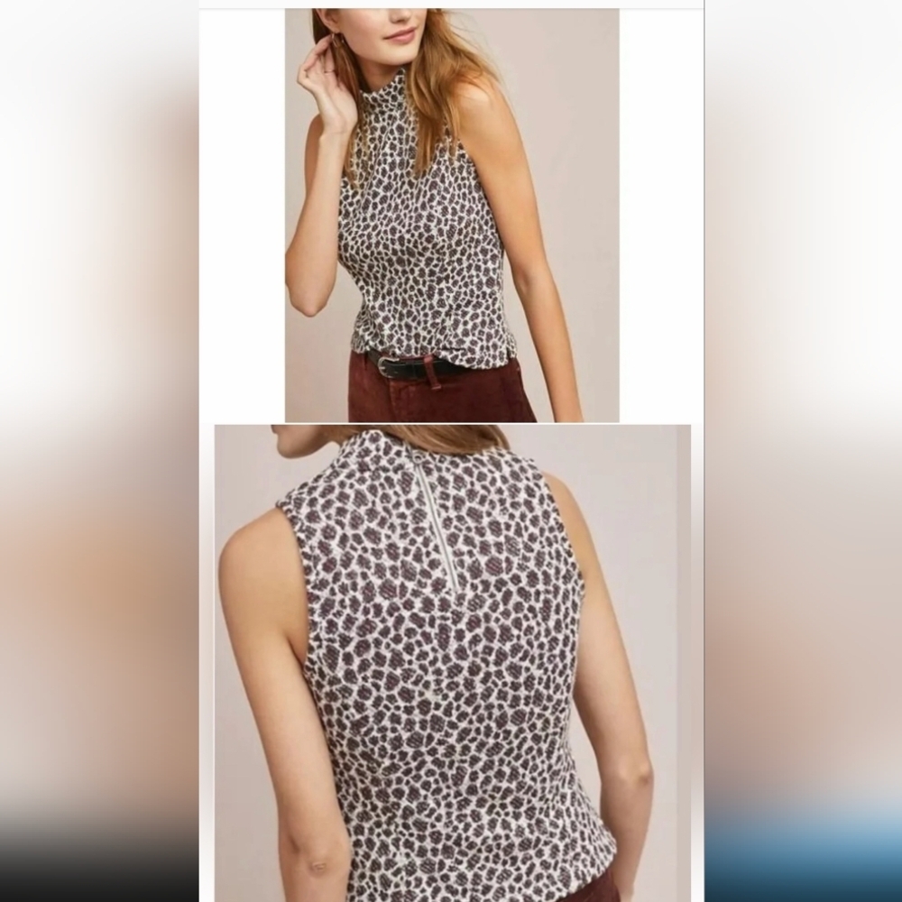 Anthropologie Akemi+Kin  Leopard print Sleeveless Top Mock Neck Size XS